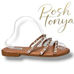 Steve Madden Lodell Pyramid Studded Slides Nude Sandals Size 10 Coastal Resort